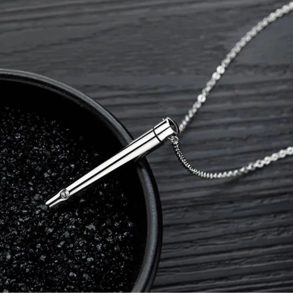 Stainless Steel Hidden Compartment Bar Necklace - Picture 9 of 10